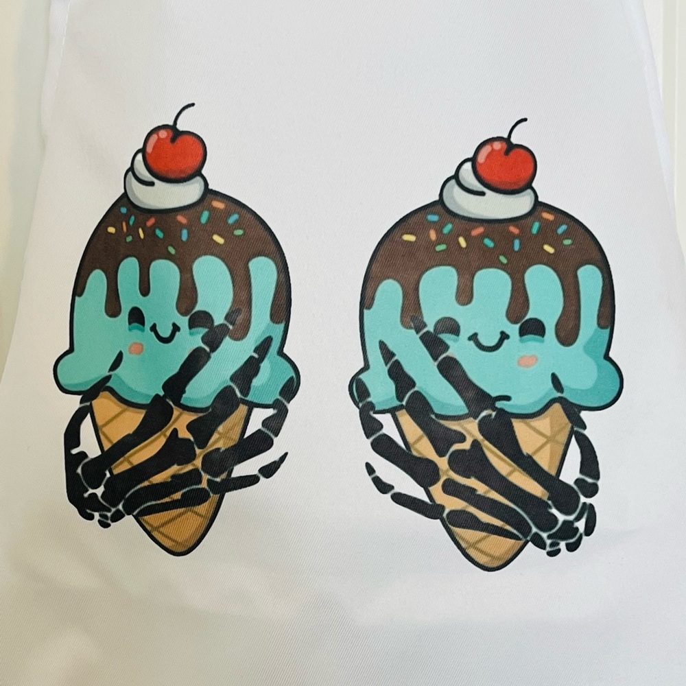 Skeleton Holding Smiling Ice Cream Cones White Bib Apron